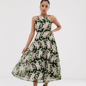 Asos Petite Halter Neck Embroidered Midi Dress